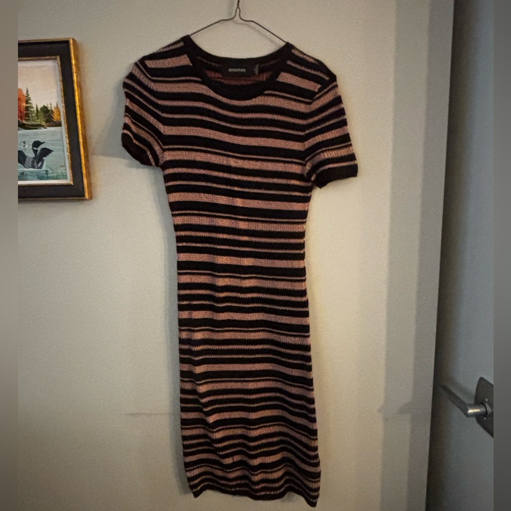 MINKPINK Black and Pink Striped Midi Dress